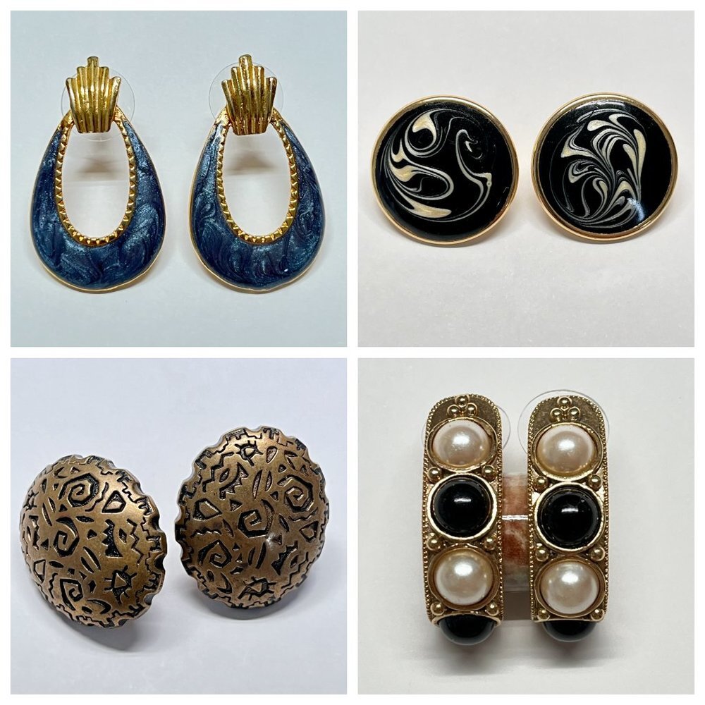 Vintage Earring Lot Pierced Ears 4 Pairs with New Backs